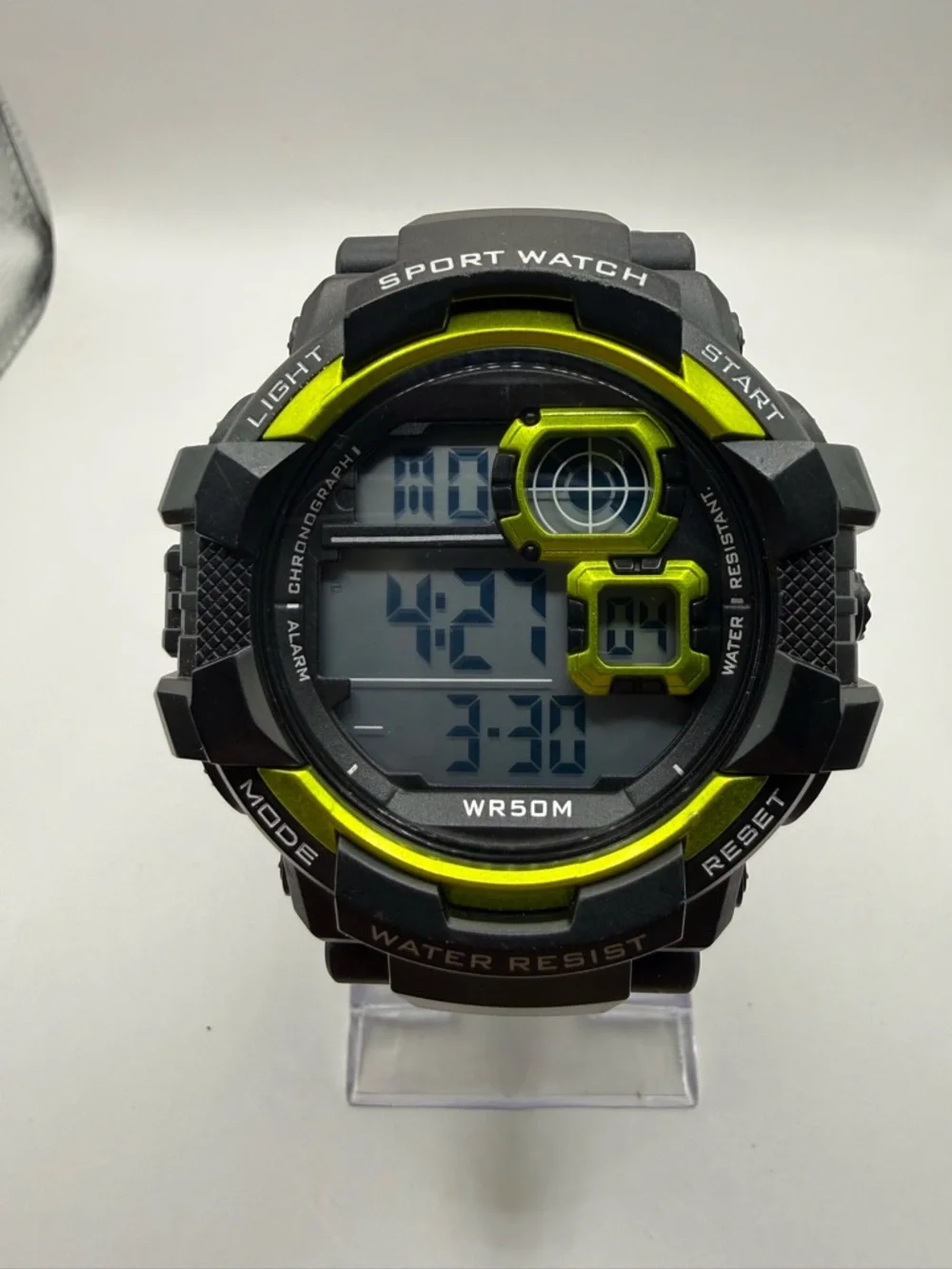 George Men's Digital Sport Wristwatch Plastic Strap Black Yellow Bezel Beautiful